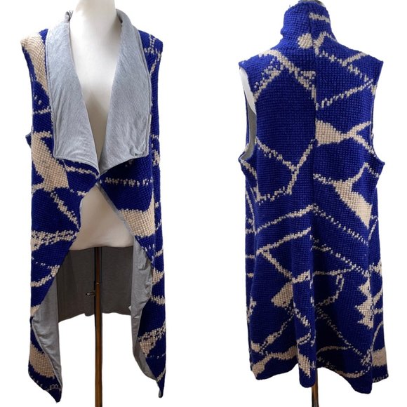 Anthropologie Tabitha Purple Abstract Long Sleeveless Cardigan Cardi Coat Vest - Picture 1 of 12